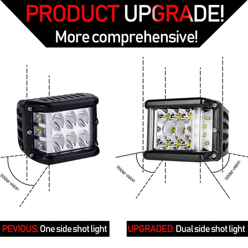 Auto Power Plus Side Shooter LED Lights Auto Power Plus 2Pcs 4 Inch 90W Cube Side Shot Pods Off Road Light Pods Dual Row Work Light Bar IP 68 Waterproof Driving Fog Lights - Image 2